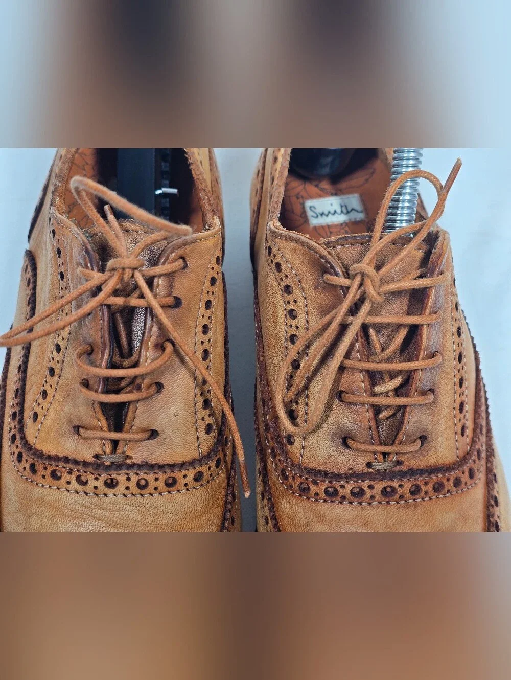 Paul Smith Leather Wingtip Brogue Oxfords Mens UK 6.5 Tan Burnished Dress Shoes